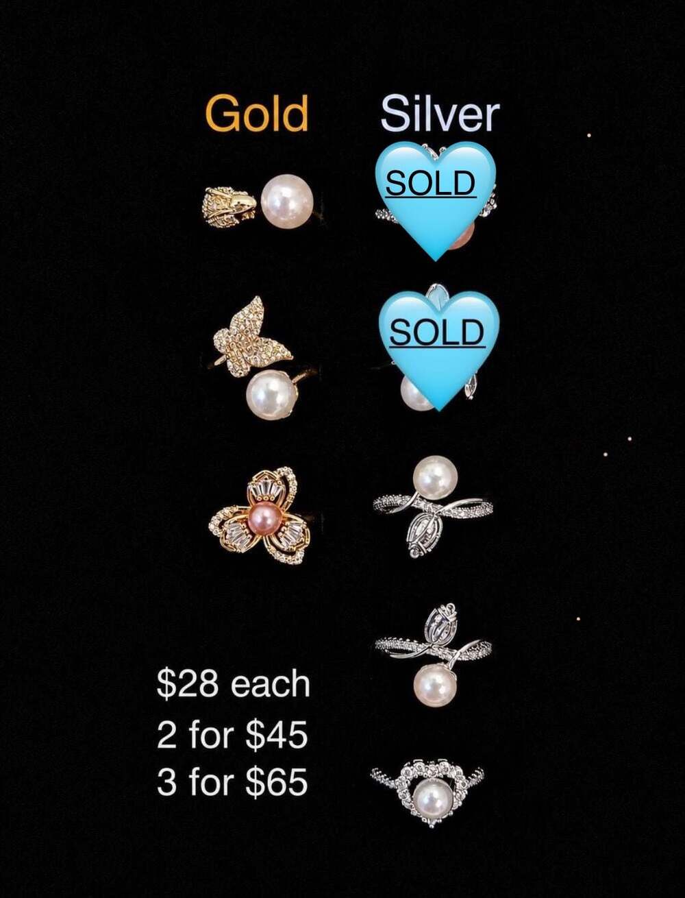 Bundle Genuine Pearl Rings| 925 Sterling Silver| Fancy accents